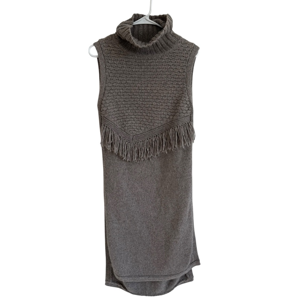 Anthropologie Nomad Morgan Carper Gray Fringe Sweater Dress, Size Medium